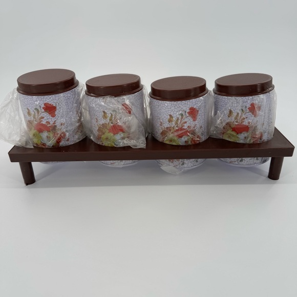 Vintage Floral Tin Canisters Retro Spice‎ Jars Set Of 4 Kitchen MCM Decor New - Picture 3 of 6